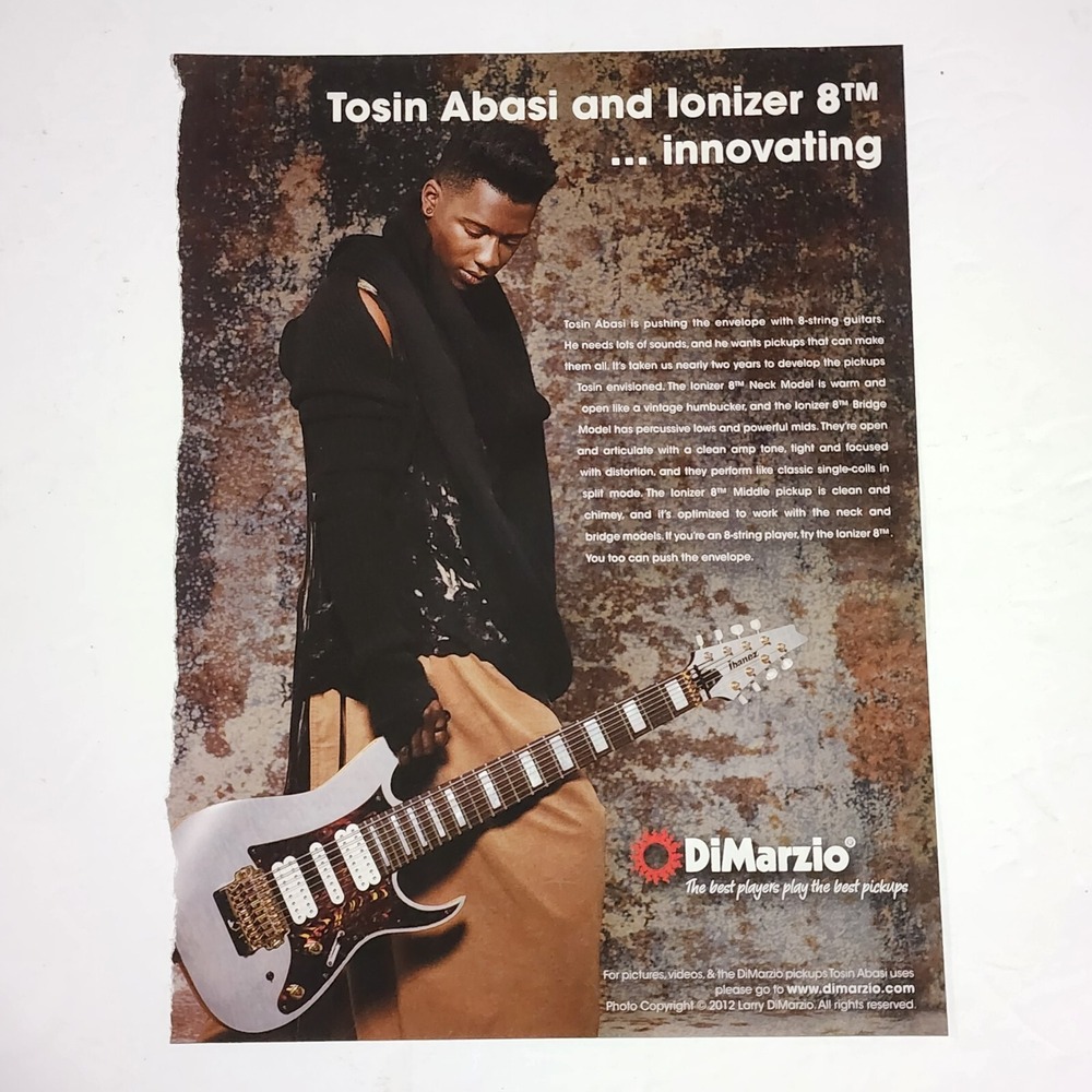 Tosin Abasi Animals As Leaders DiMarzio Ionizer 8 Print Ad 2014 Guitar Clipping
